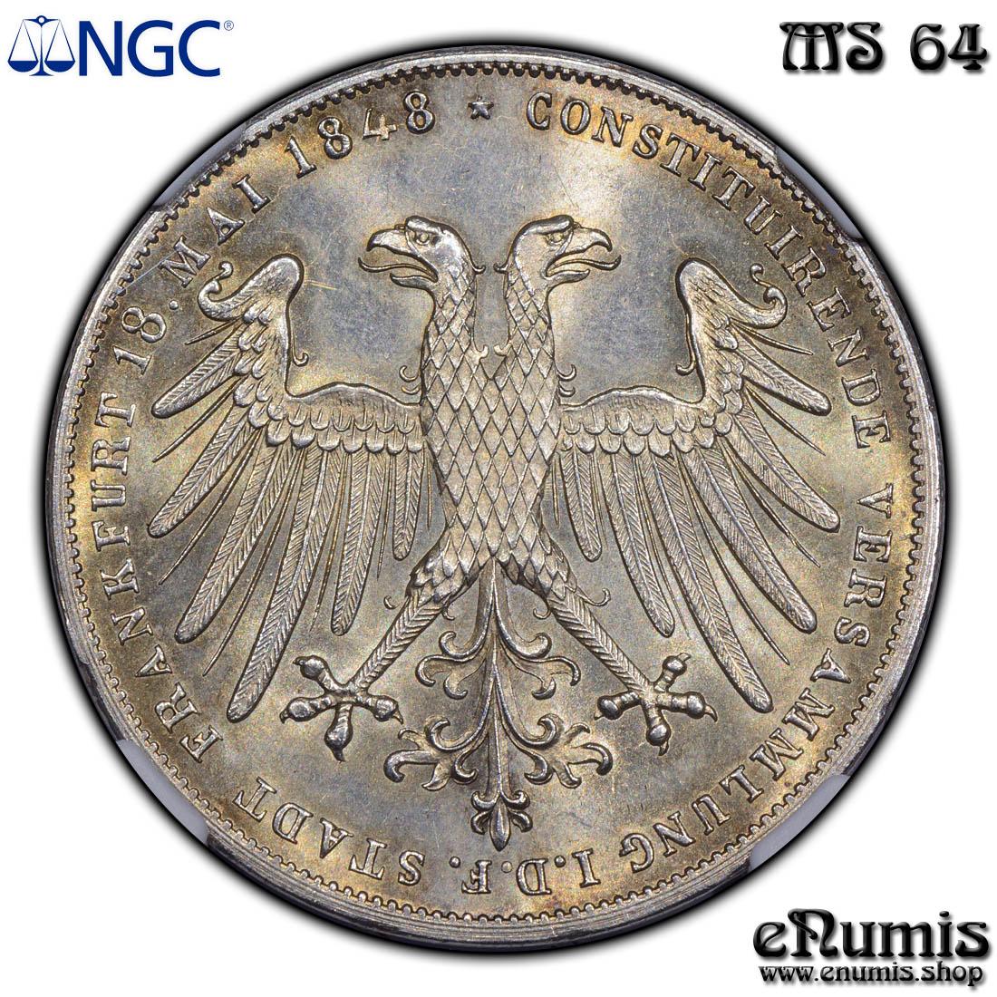 GERMANY FRANKFURT, 2 Gulden 1848, Vicar Election, NGC MS 64 GERMANY FRANKFURT, 2 Gulden 1848, Vicar Election, NGC MS 64