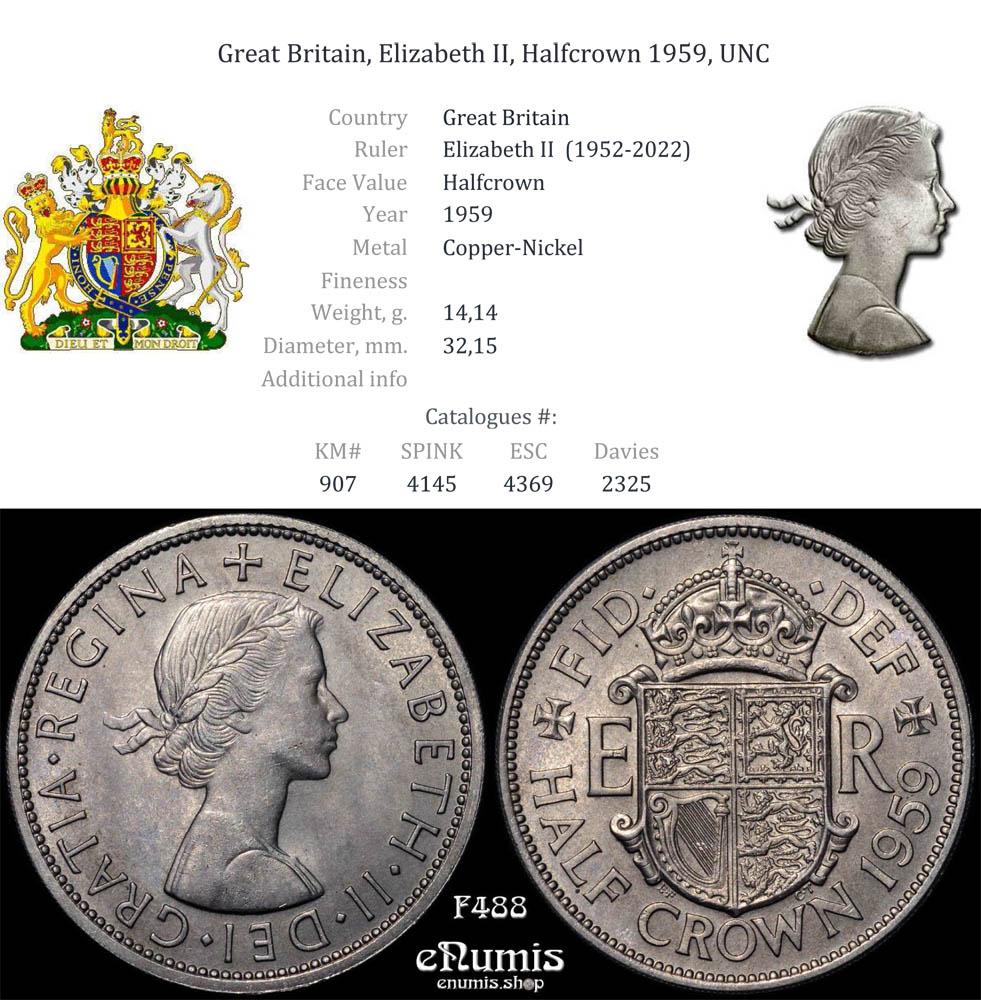 Great Britain, Elizabeth II, Halfcrown 1959, UNC Great Britain, Elizabeth II, Halfcrown 1959, UNC