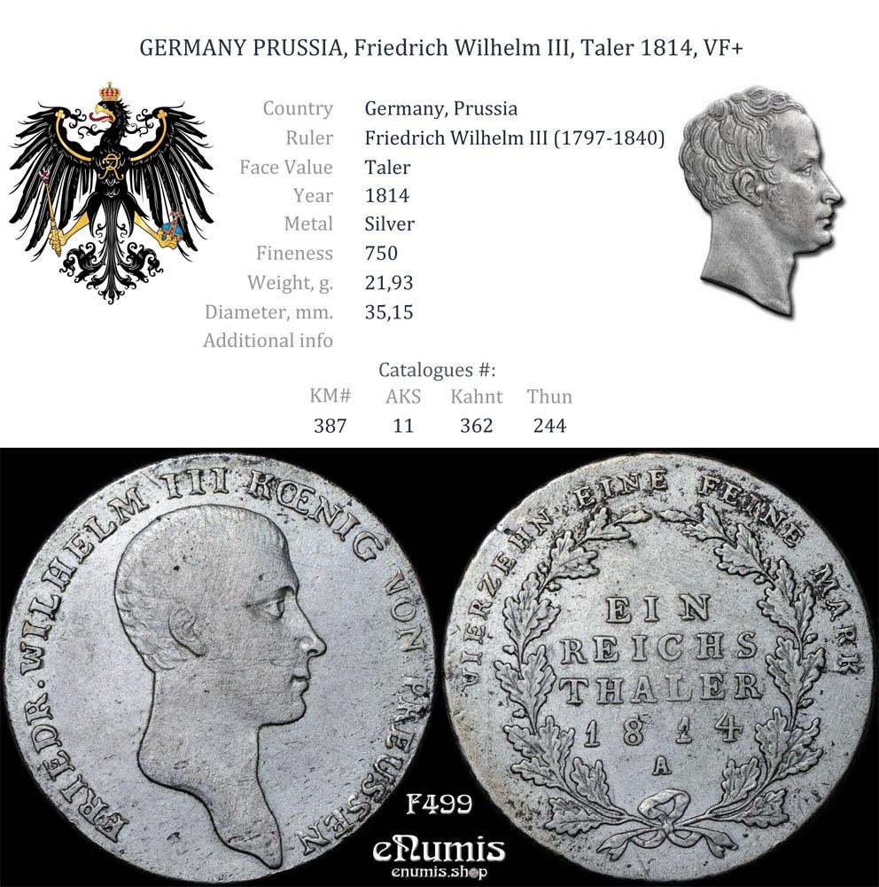 GERMANY PRUSSIA, Friedrich Wilhelm III, Taler 1814, VF+