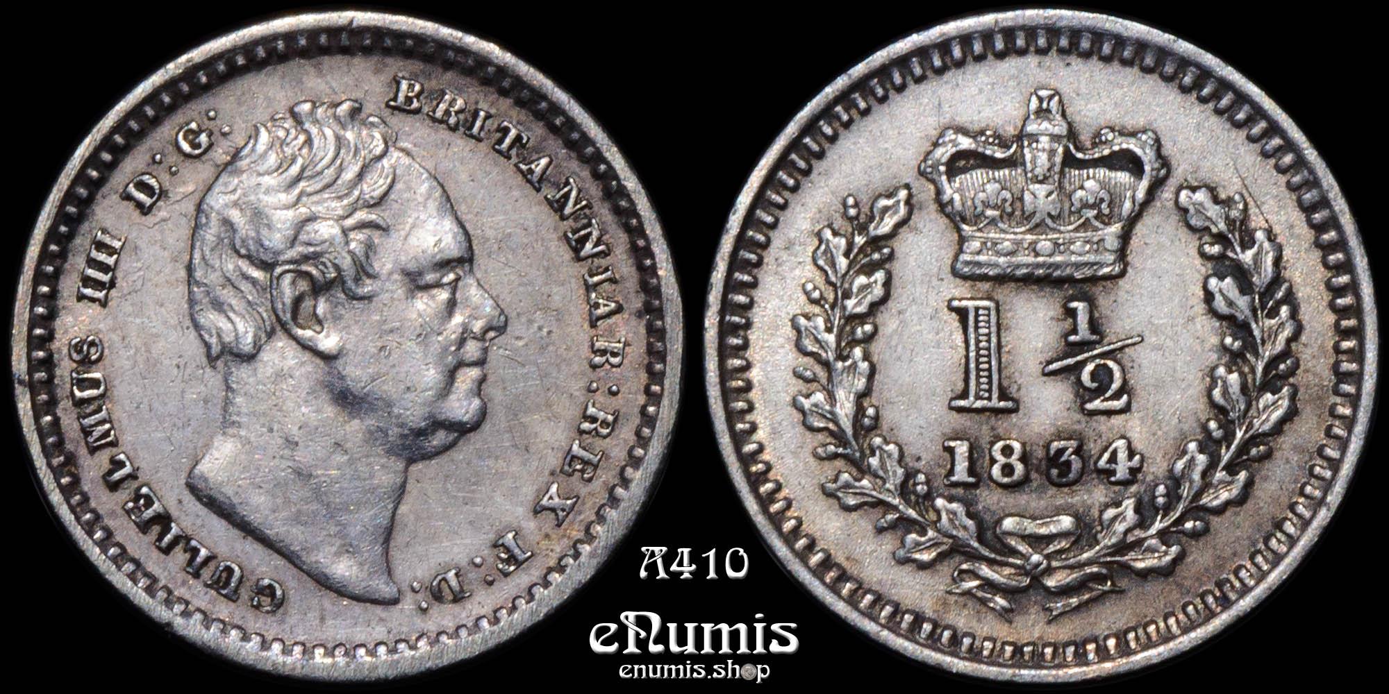 Great Britain, William IV, 1 1/2 Pence 1834, XF-UNC