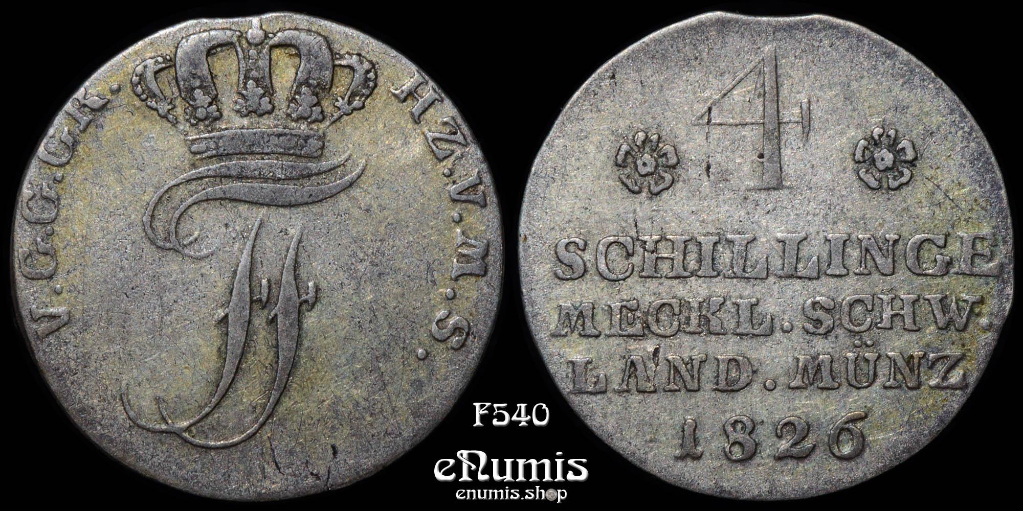 GERMANY Mecklenburg Schwerin, Friedrich Franz I, 4 Schillinge 1826, aXF
