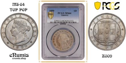 JAMAICA, Victoria, 1 Penny 1890, Top Pop, PCGS MS 64