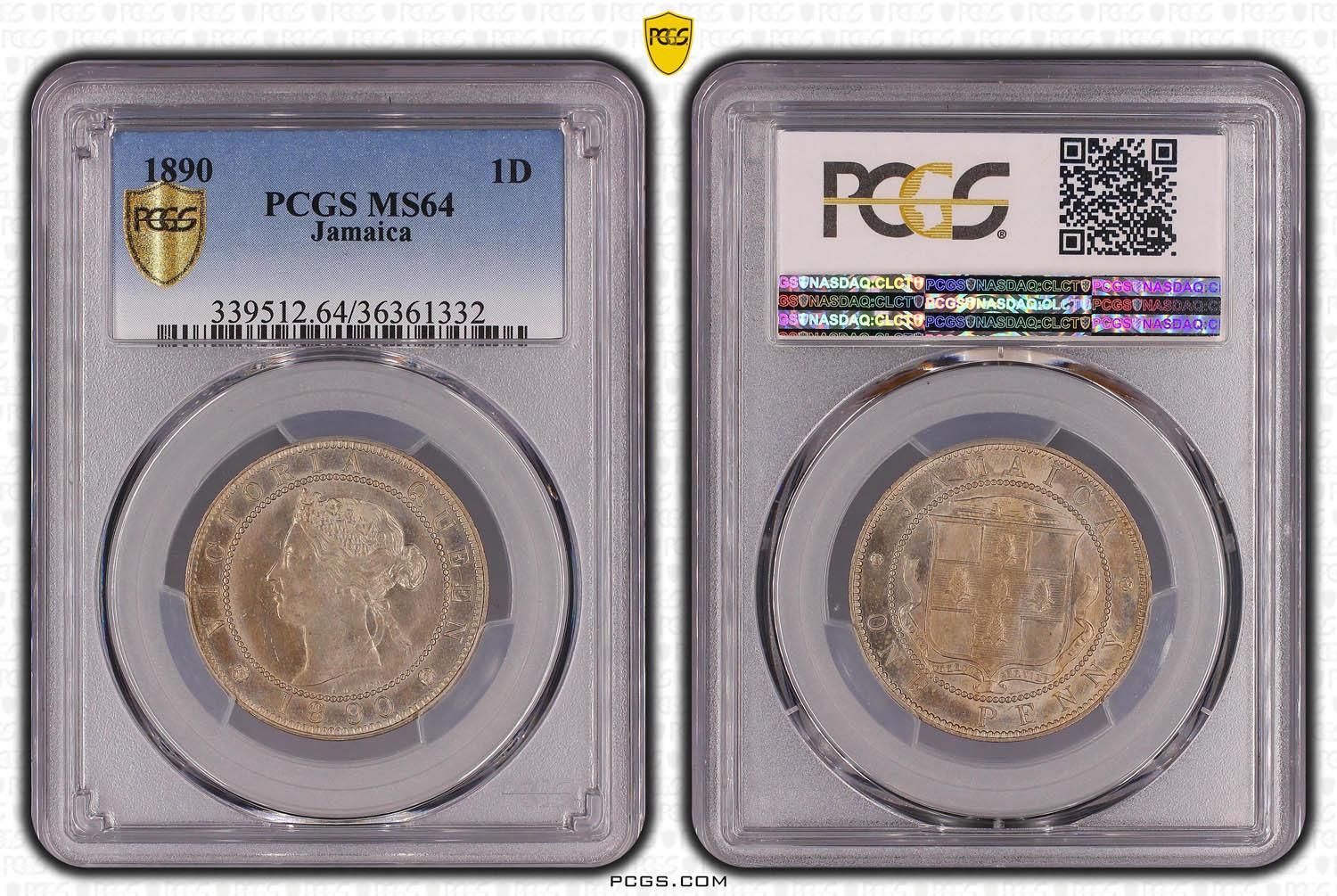 JAMAICA, Victoria, 1 Penny 1890, Top Pop, PCGS MS 64