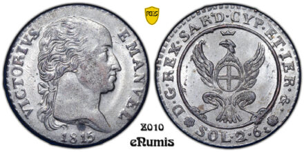 ITALY, SARDINIA, Vittorio Emanuele I, 2.6 Soldi 1815, TOP POP, PCGS MS 63