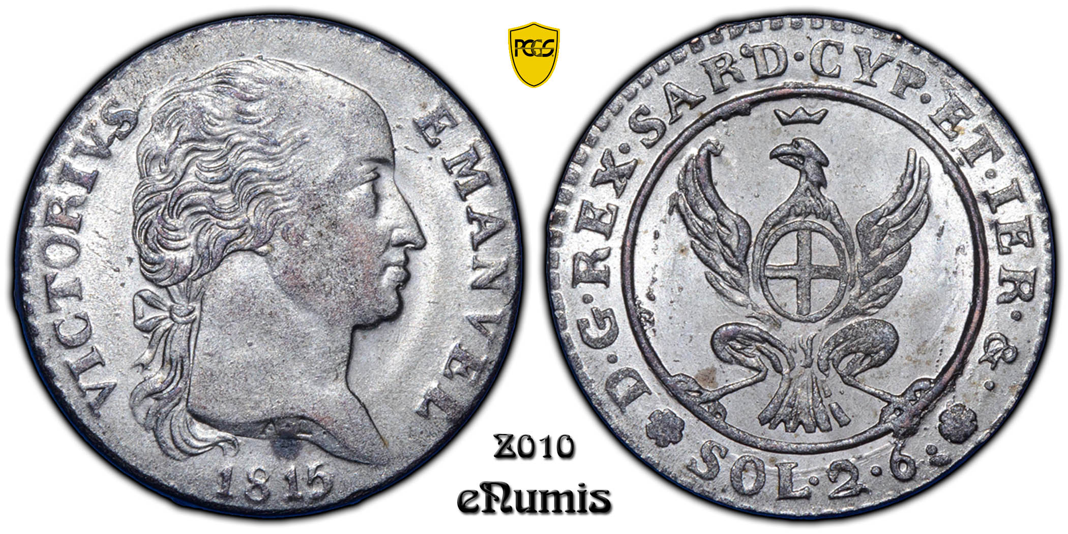 ITALY, SARDINIA, Vittorio Emanuele I, 2.6 Soldi 1815, TOP POP, PCGS MS 63