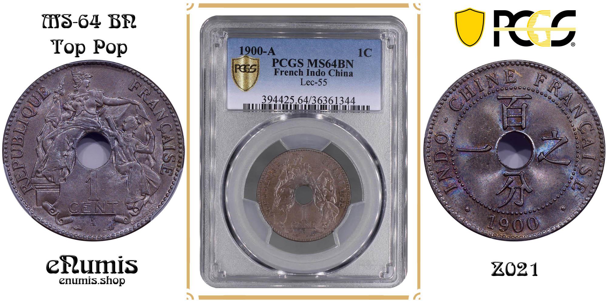 French Indo-China, 1 CENT 1900, Rare!, TOP POP, PCGS MS 64 BN