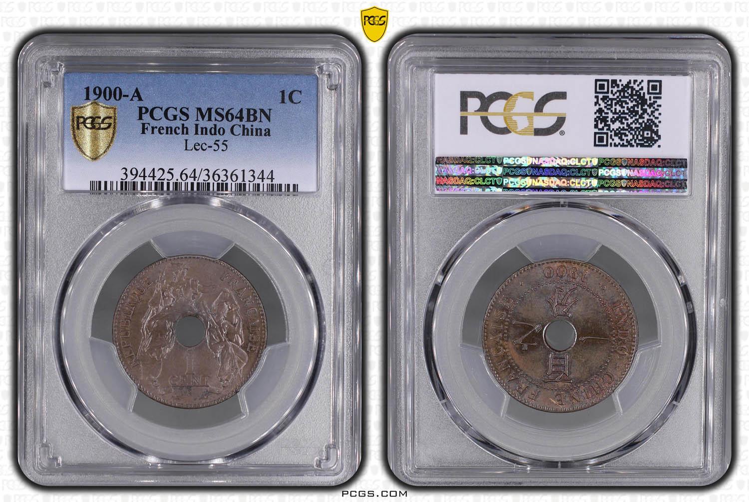 French Indo-China, 1 CENT 1900, Rare!, TOP POP, PCGS MS 64 BN