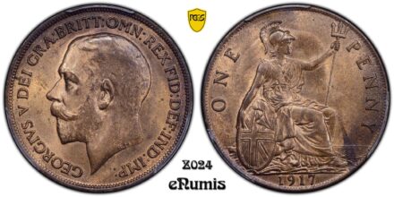 Great Britain, George V, Penny 1917, TOP POP, PCGS MS 64 RB