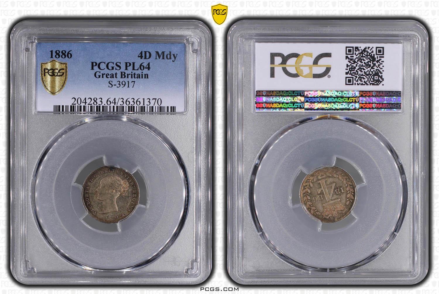 Great Britain, Victoria, Maundy 4 Pence 1886, nicely toned, PCGS PL 64