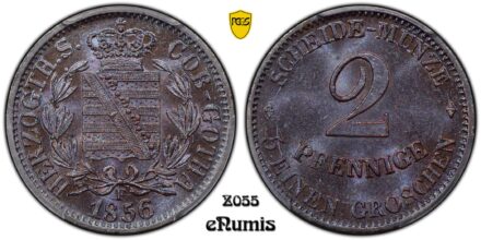 Germany, Saxe-Coburg-Gotha, Ernst II, 2 Pfennige 1856, Top Pop, PCGS MS 65 BN