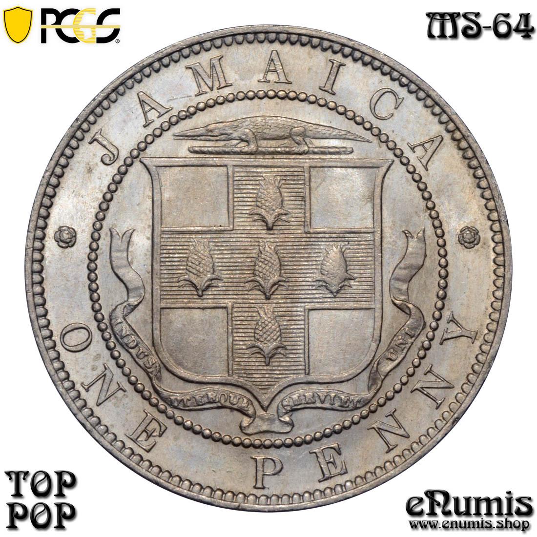 JAMAICA, Victoria, 1 Penny 1890, Top Pop, PCGS MS 64