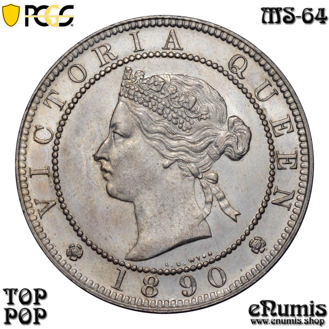 JAMAICA, Victoria, 1 Penny 1890, Top Pop, PCGS MS 64