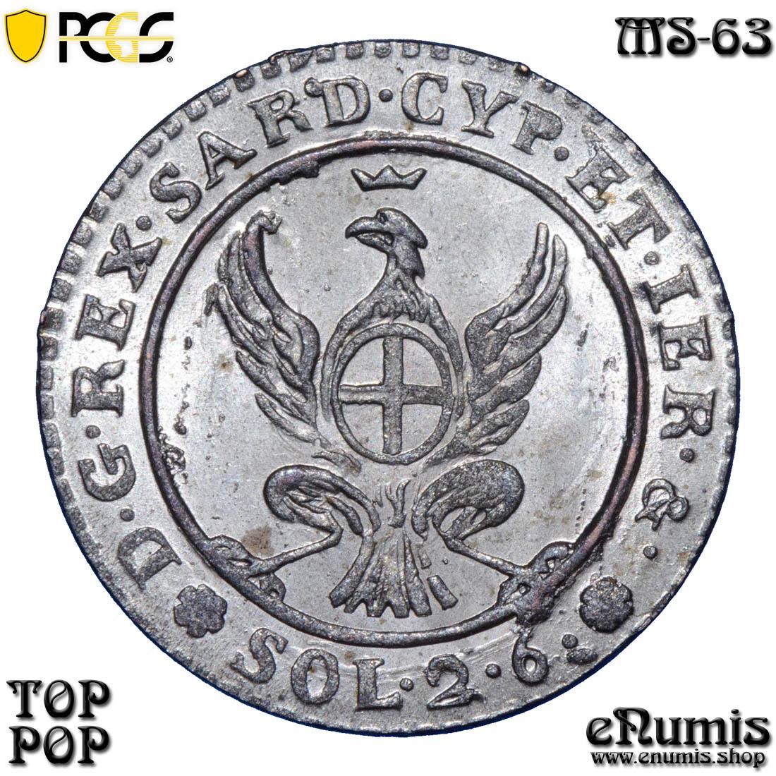 ITALY, SARDINIA, Vittorio Emanuele I, 2.6 Soldi 1815, TOP POP, PCGS MS 63