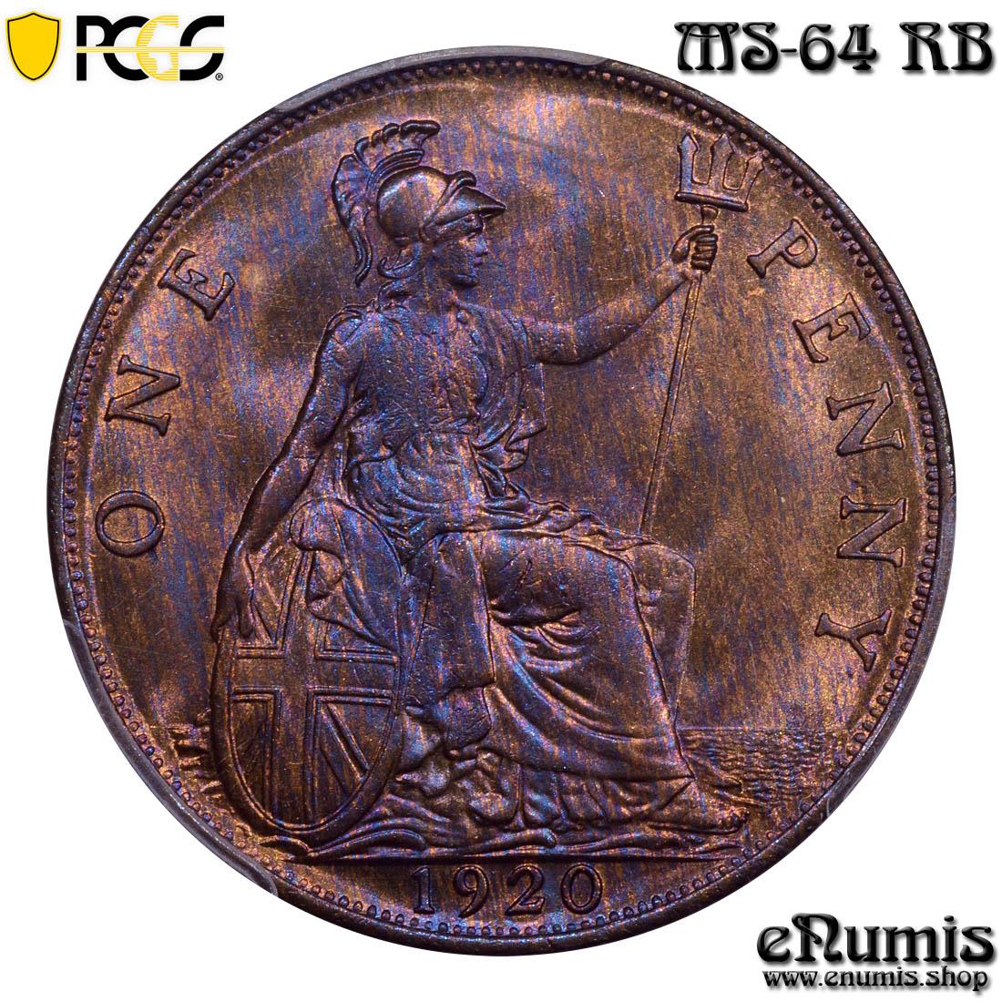 Great Britain, George V, Penny 1920, PCGS MS 64 RB