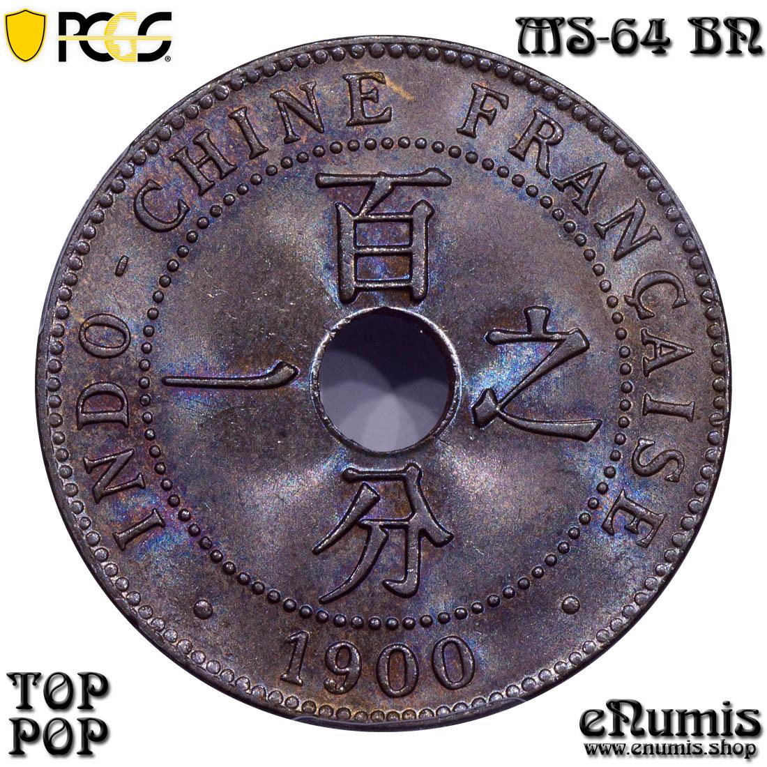French Indo-China, 1 CENT 1900, Rare!, TOP POP, PCGS MS 64 BN