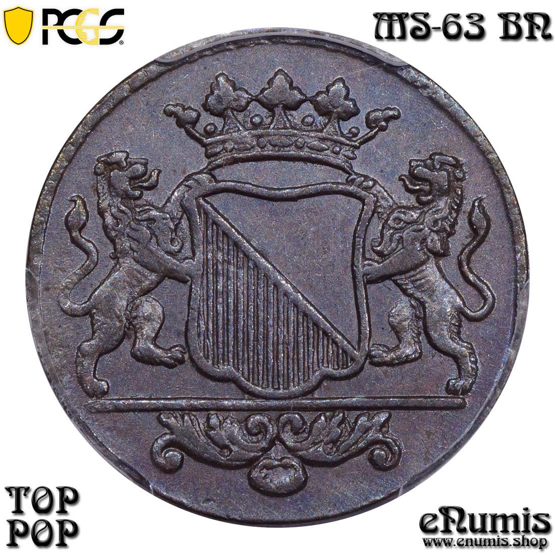 NETHERLANDS, Utrecht, Duit 1745, TOP POP, PCGS MS 63 BN NETHERLANDS, Utrecht, Duit 1745, TOP POP, PCGS MS 63 BN