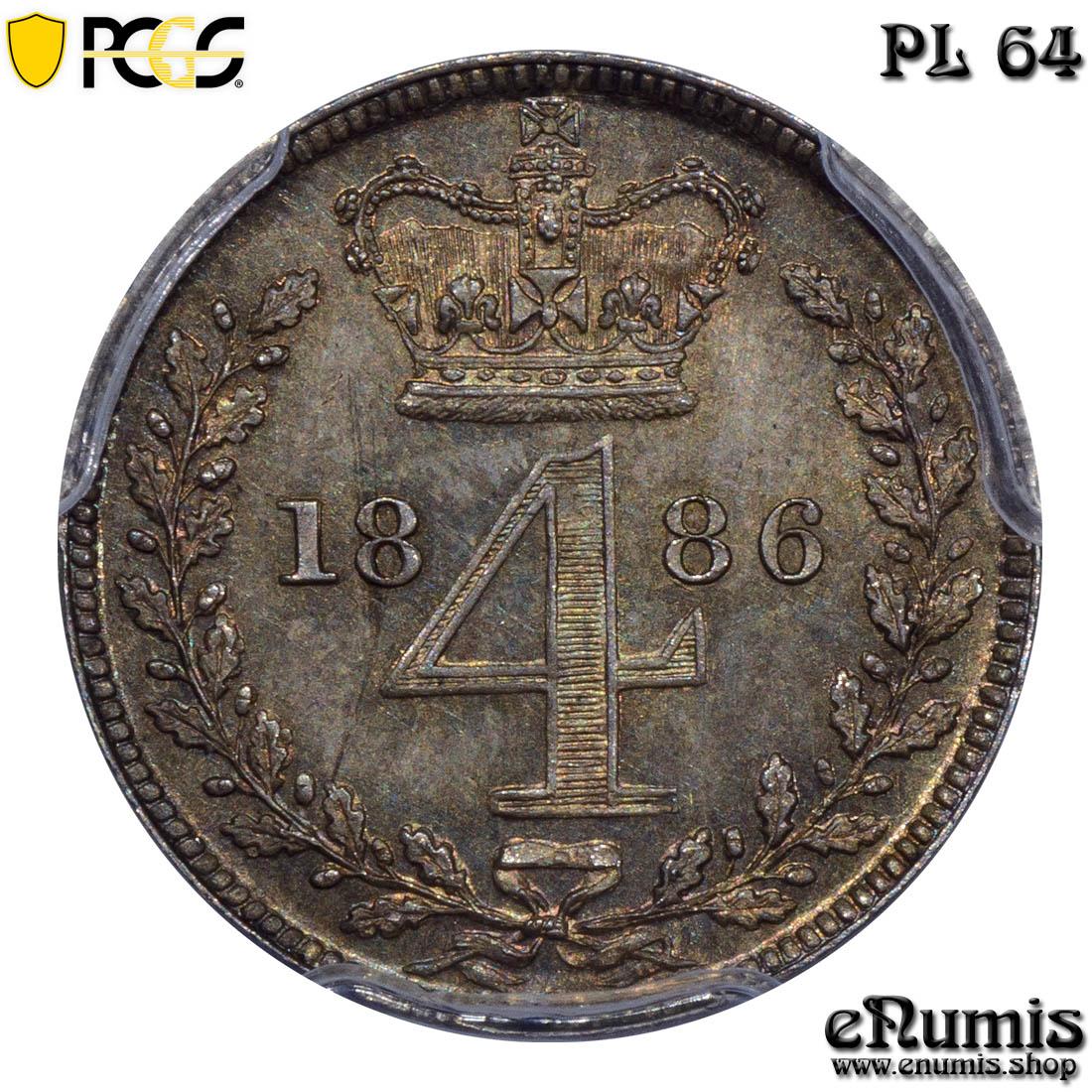 Great Britain, Victoria, Maundy 4 Pence 1886, nicely toned, PCGS PL 64