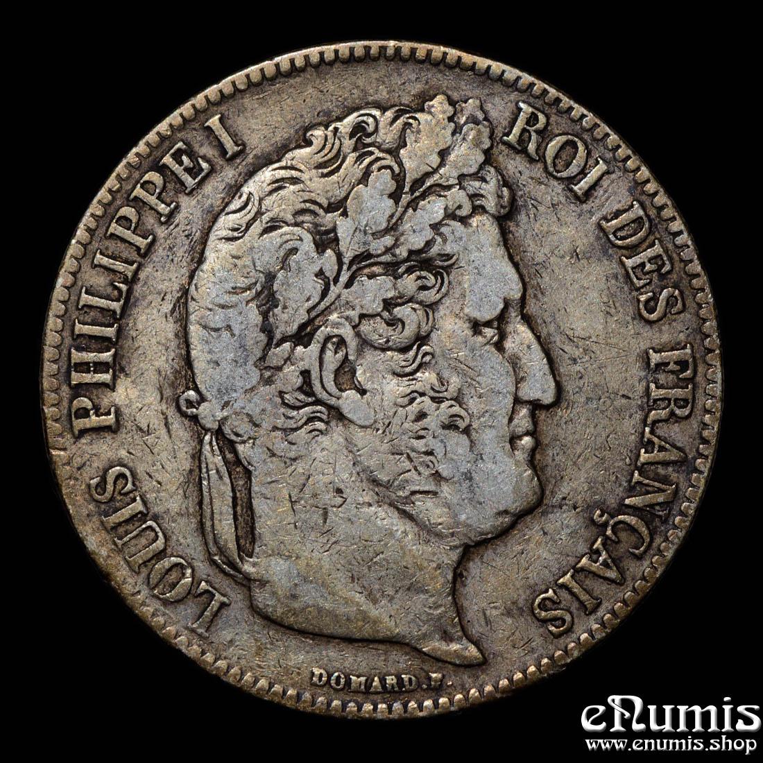 FRANCE, Louis Philippe, 5 Francs 1839 B, Rouen, VF