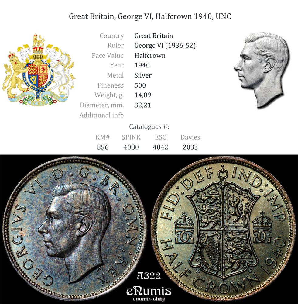 Great Britain, George VI, Halfcrown 1940, UNC