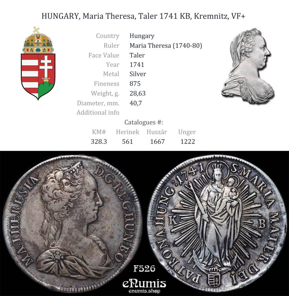 HUNGARY, Maria Theresa, Taler 1741 KB, Kremnitz, VF+