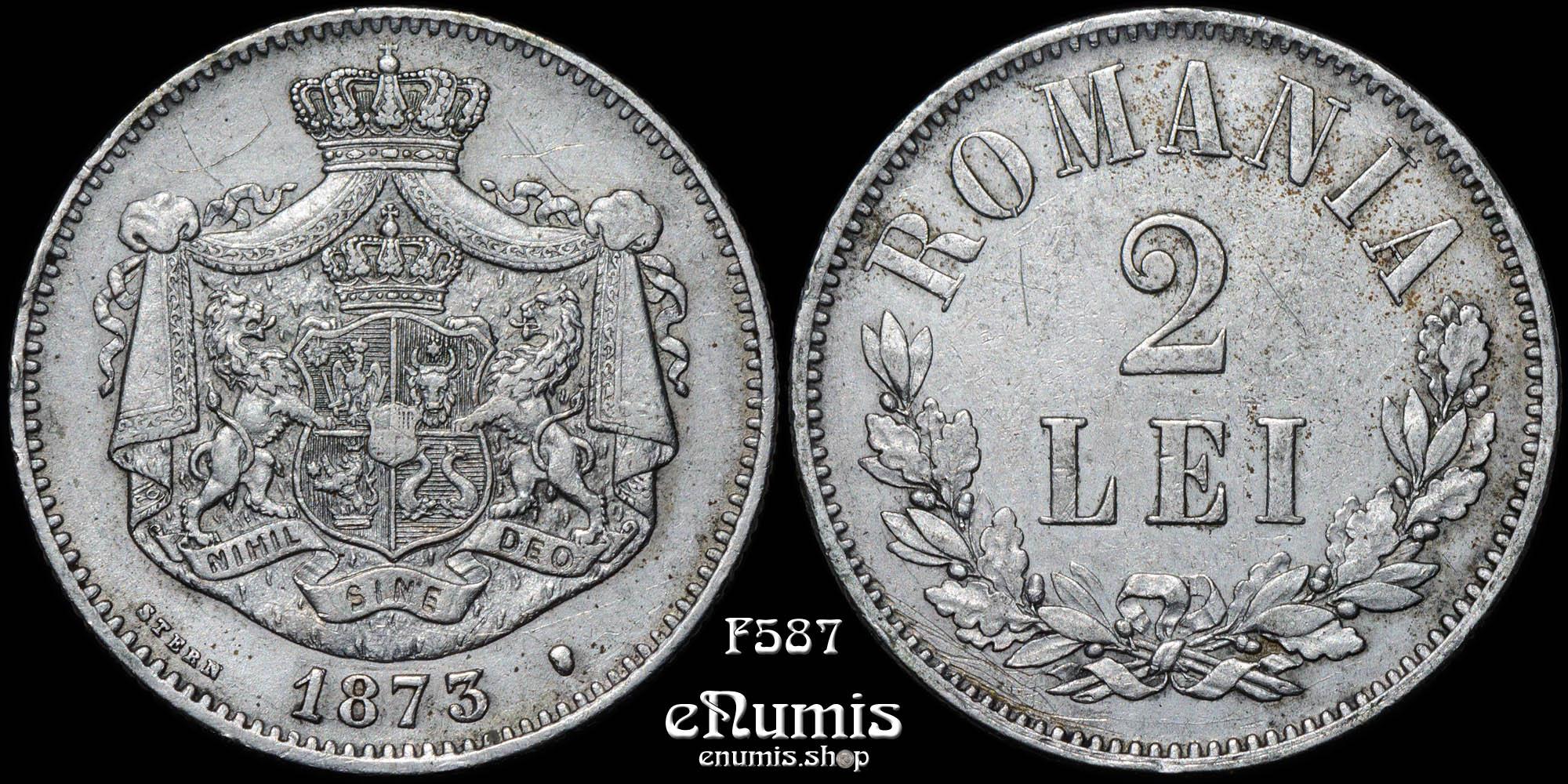 ROMANIA, Carol I, 2 Lei 1873, aXF