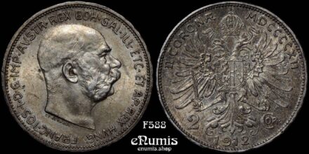AUSTRIA, Franz Joseph I, 2 Corona 1912, toned, aUNC/UNC
