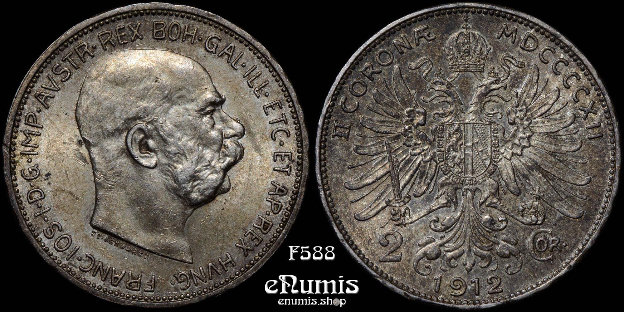 AUSTRIA, Franz Joseph I, 2 Corona 1912, toned, aUNC/UNC AUSTRIA, Franz Joseph I, 2 Corona 1912, toned, aUNC/UNC