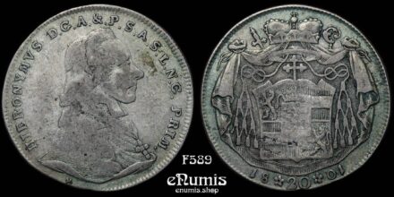 AUSTRIA, SALZBURG, Hieronymus, 20 Kreuzer 1801, VF
