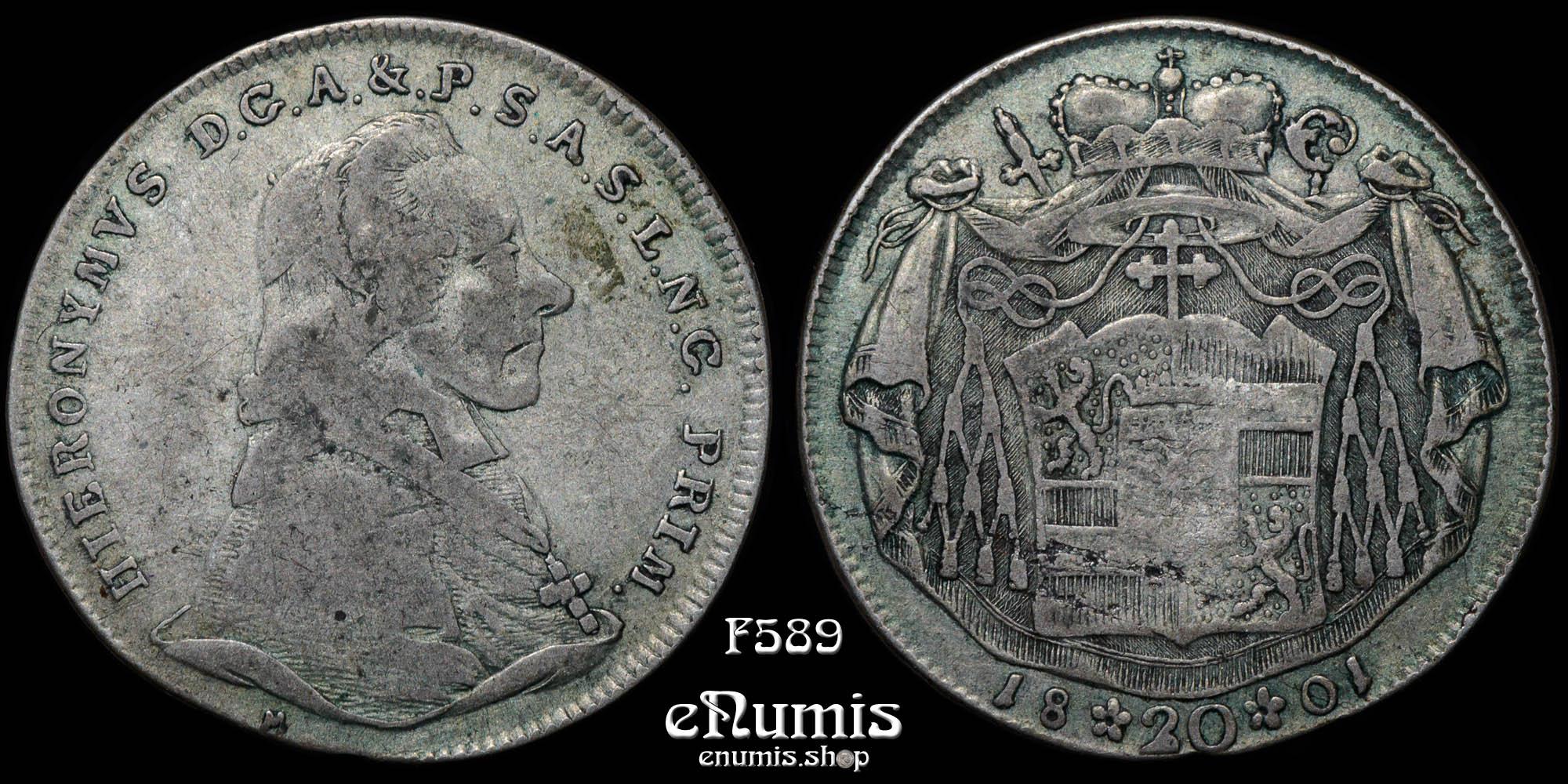 AUSTRIA, SALZBURG, Hieronymus, 20 Kreuzer 1801, VF AUSTRIA, SALZBURG, Hieronymus, 20 Kreuzer 1801, VF