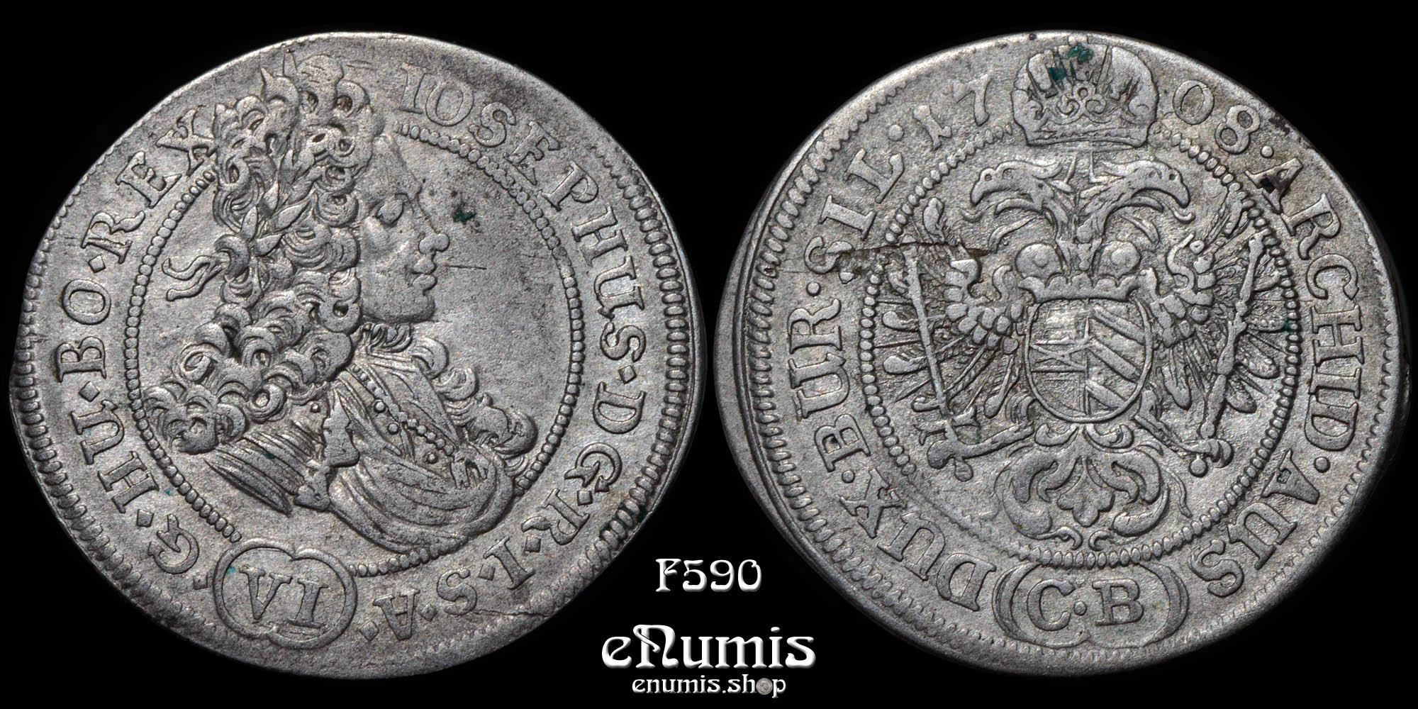 AUSTRIA, Silesia, Joseph I, 6 Kreuzer 1708, Brieg, XF AUSTRIA, Silesia, Joseph I, 6 Kreuzer 1708, Brieg, XF