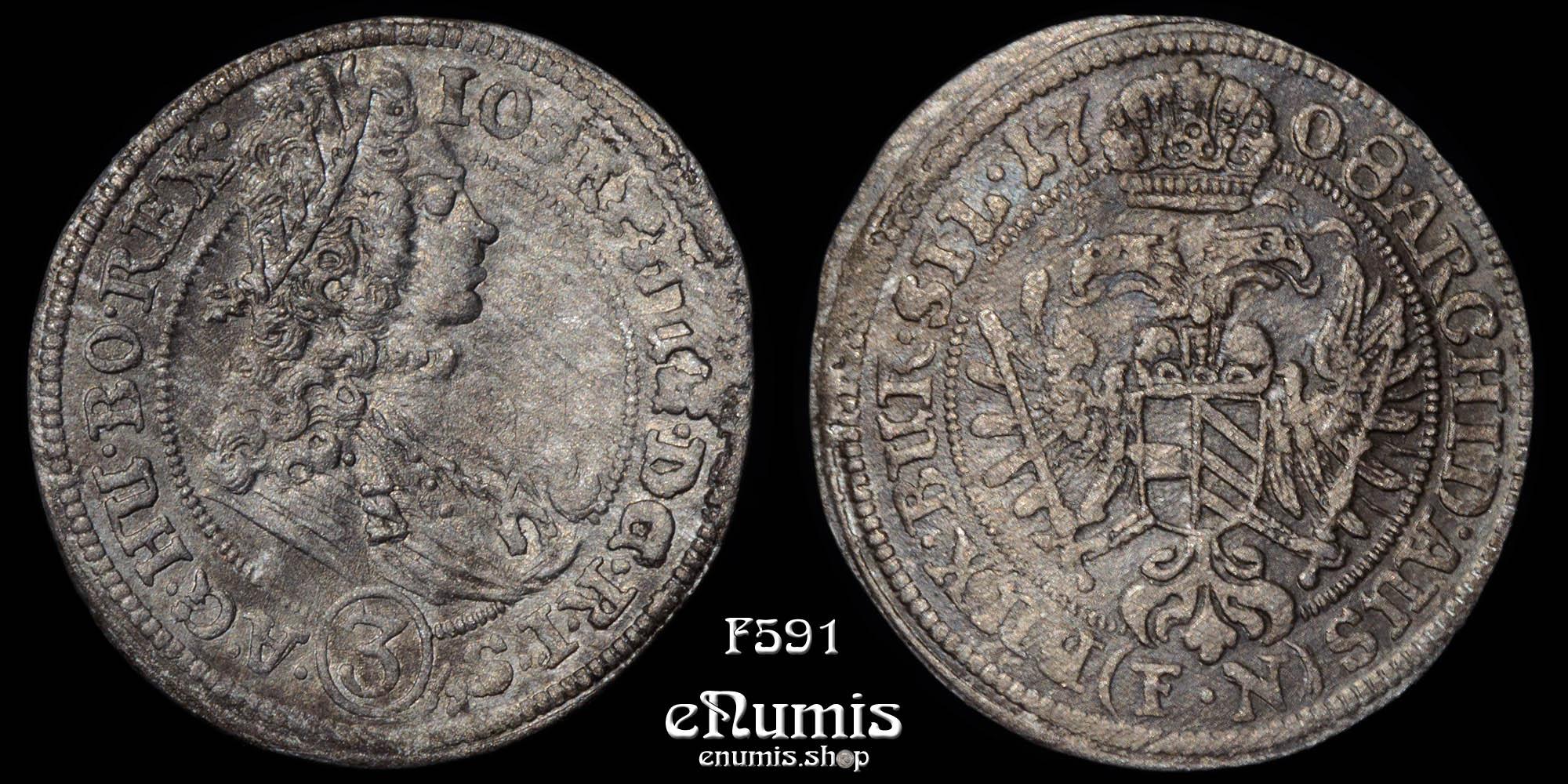 AUSTRIA, Silesia, Joseph I, 3 Kreuzer 1708, Breslau, XF+