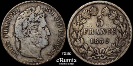 FRANCE, Louis Philippe, 5 Francs 1839 B, Rouen, VF