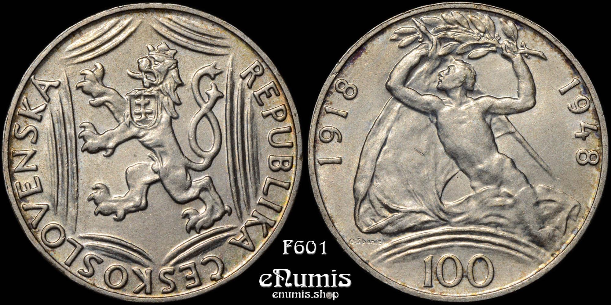 Czechoslovakia, 100 Korun 1948, 30th Ann. of Independence, silver, UNC Czechoslovakia, 100 Korun 1948, 30th Ann. of Independence, silver, UNC