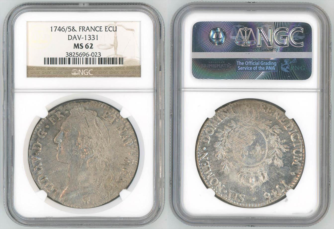 FRANCE, Louis XV, Ecu 1746 /5 &, Aix, Top Pop, NGC MS 62