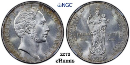 Germany, Bavaria, Maximilian II, 2 Gulden 1855, Madonna Column, NGC MS 65