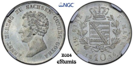 Germany, Saxe-Coburg-Gotha, Ernst I, 10 Kreuzer 1836, NGC MS 64