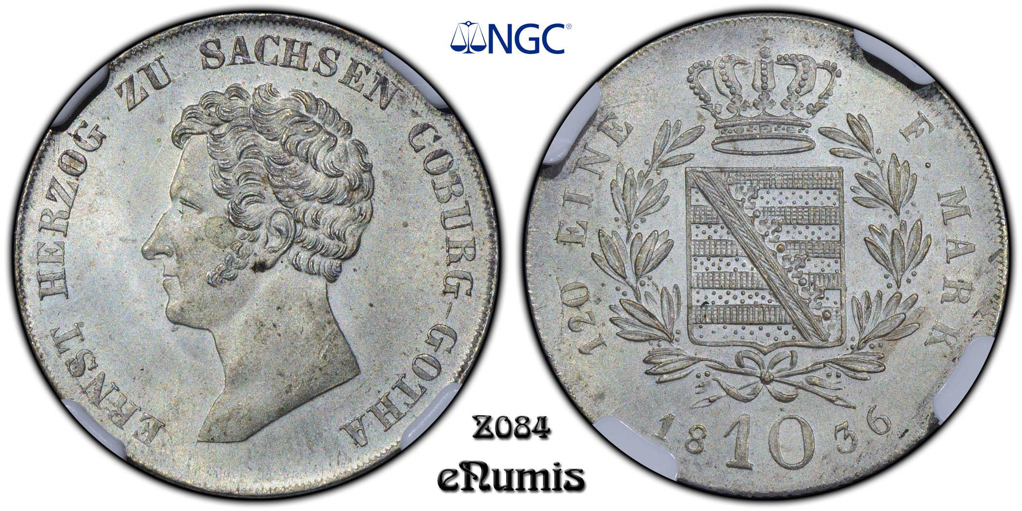 Germany, Saxe-Coburg-Gotha, Ernst I, 10 Kreuzer 1836, NGC MS 64