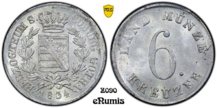 Germany, Saxe-Coburg-Gotha, Ernst I, 6 Kreuzer 1834, Top Pop, PCGS MS 63