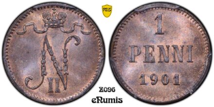 Russia, Finland, Nicholas II, 1 Penni 1901, PCGS MS 65 RB