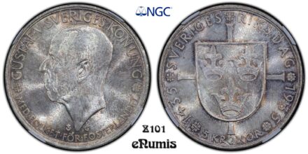SWEDEN, Gustaf V, 5 Kronor 1935, 500th Anniversary of Riksdag, NGC MS 65