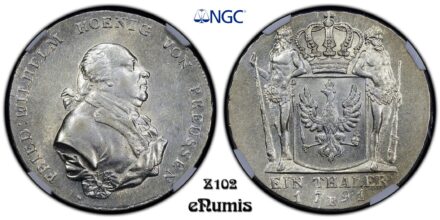 Germany, Prussia, Friedrich Wilhelm II, Taler 1791 B, Breslau, Top Pop, NGC MS 62