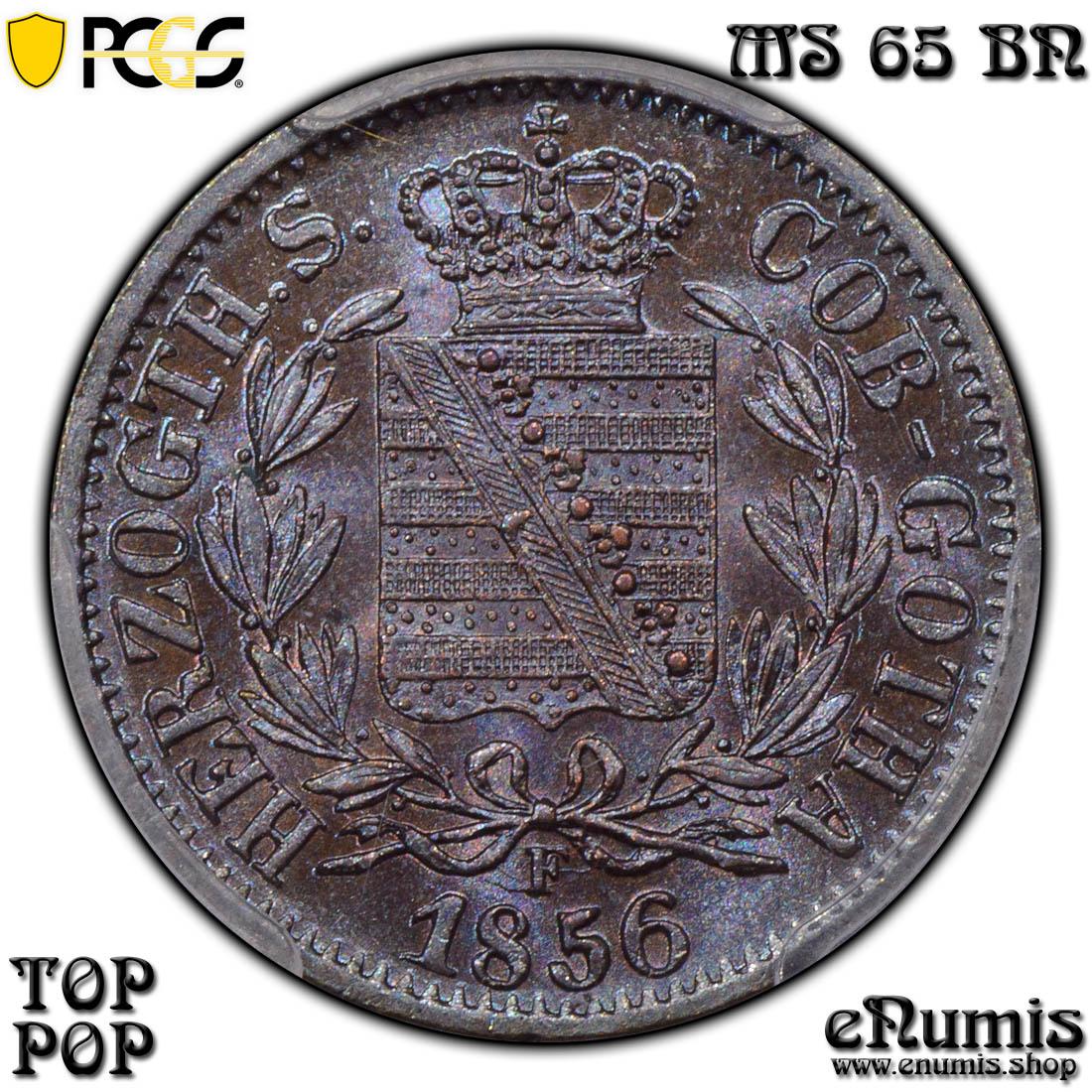 GERMANY Saxe-Coburg-Gotha, Ernst II, 2 Pfennige 1856, Top Pop, MS 65 BN