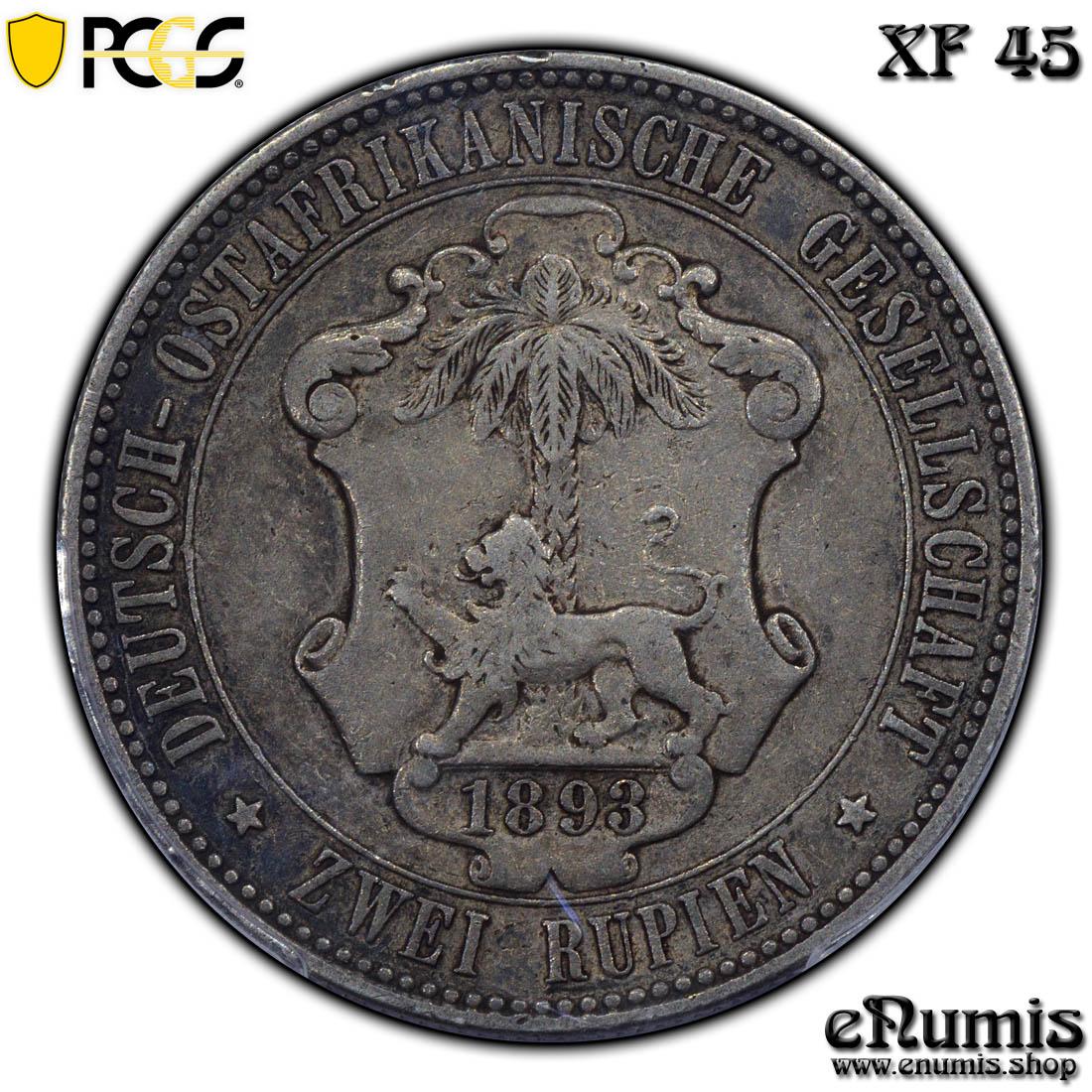 GERMAN EAST AFRICA, Wilhelm II, 2 Rupien 1893, scarce, PCGS XF 45 GERMAN EAST AFRICA, Wilhelm II, 2 Rupien 1893, scarce, PCGS XF 45