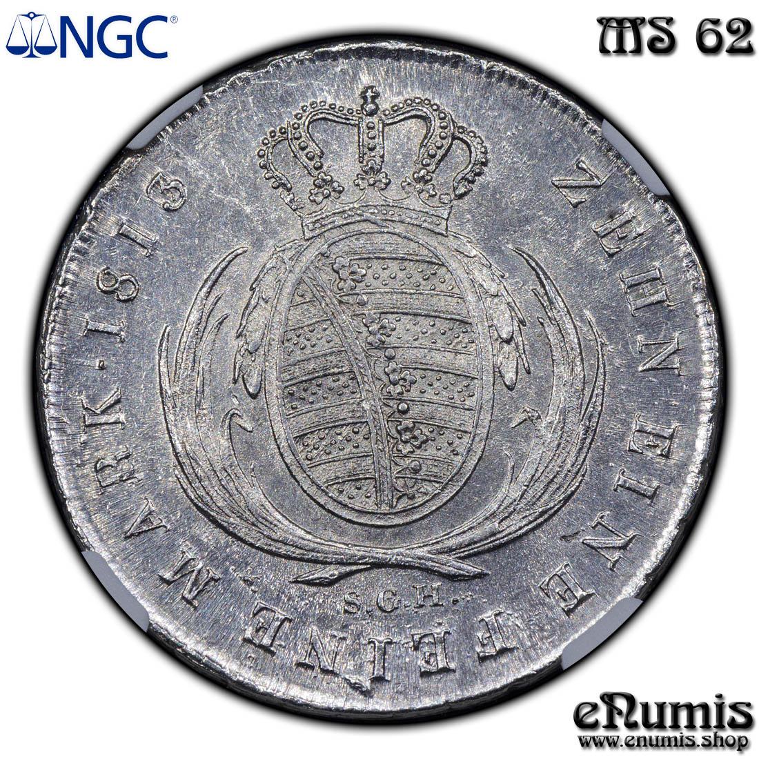 GERMANY SAXONY, Friedrich August I, Taler 1813 /2, Napoleon edge, NGC MS 62 GERMANY SAXONY, Friedrich August I, Taler 1813 /2, Napoleon edge, NGC MS 62