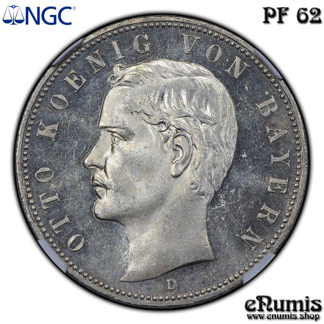 GERMANY BAVARIA, Otto, 5 Mark 1908, PROOF, NGC PF 62