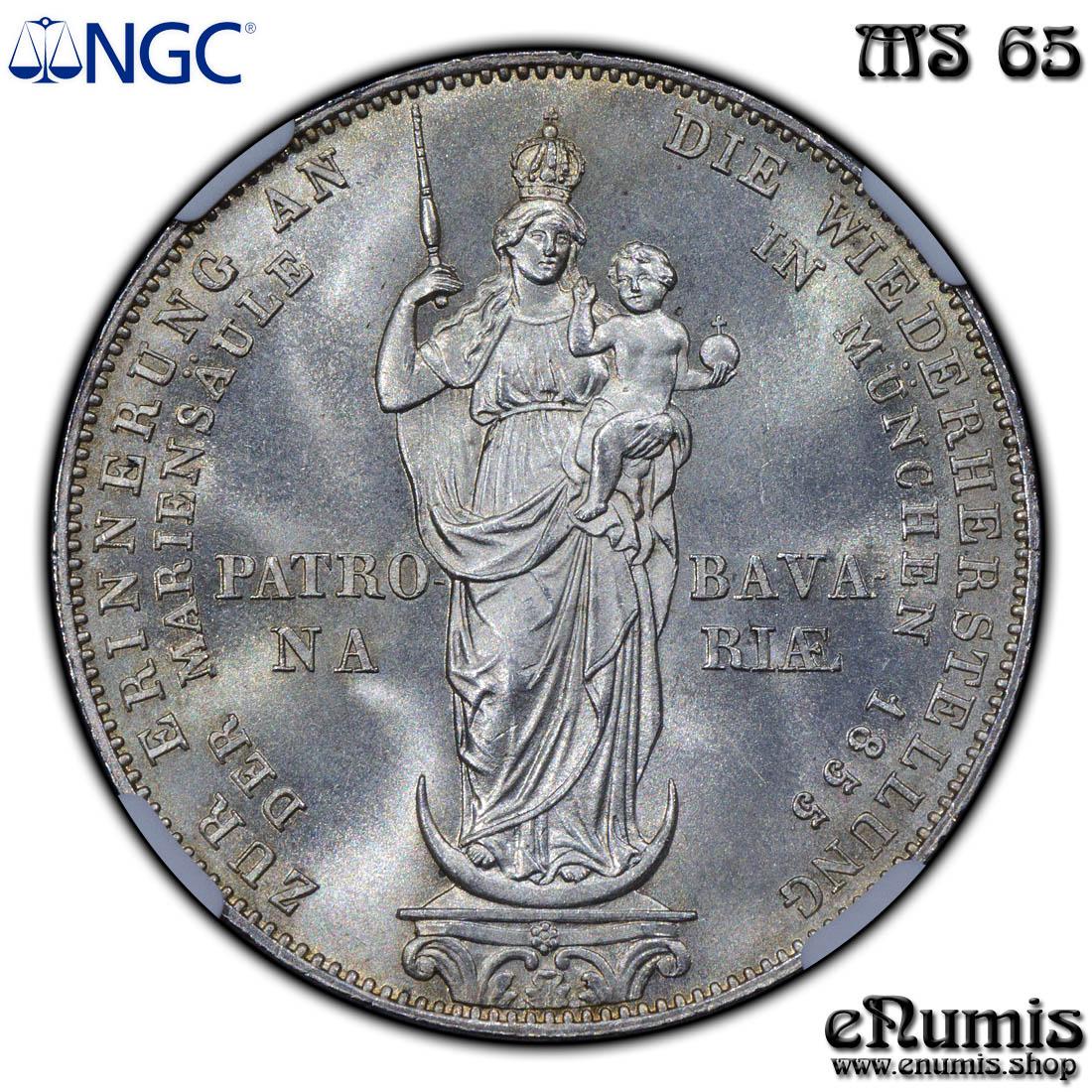 Germany, Bavaria, Maximilian II, 2 Gulden 1855, Madonna Column, NGC MS 65