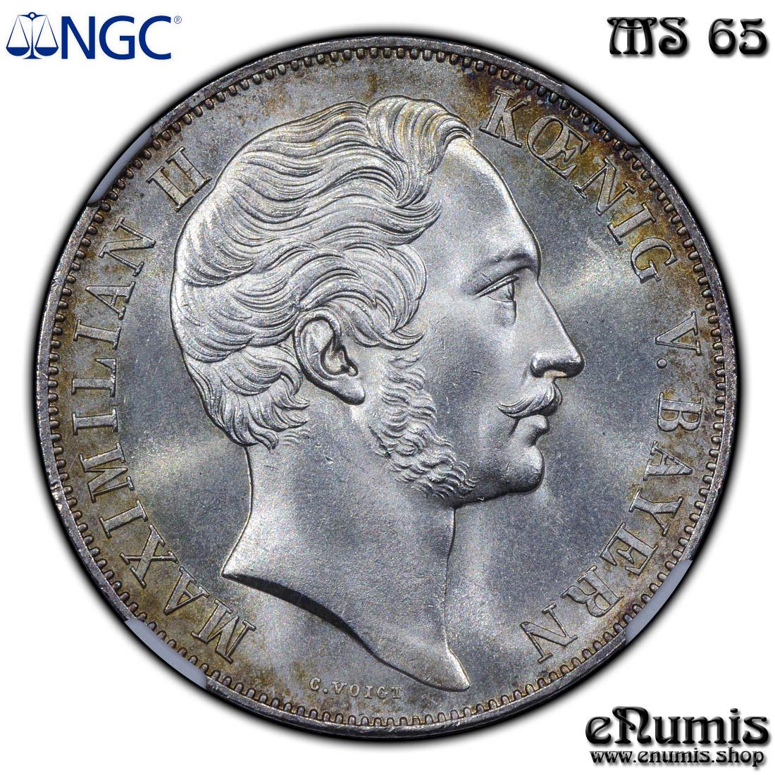 Germany, Bavaria, Maximilian II, 2 Gulden 1855, Madonna Column, NGC MS 65