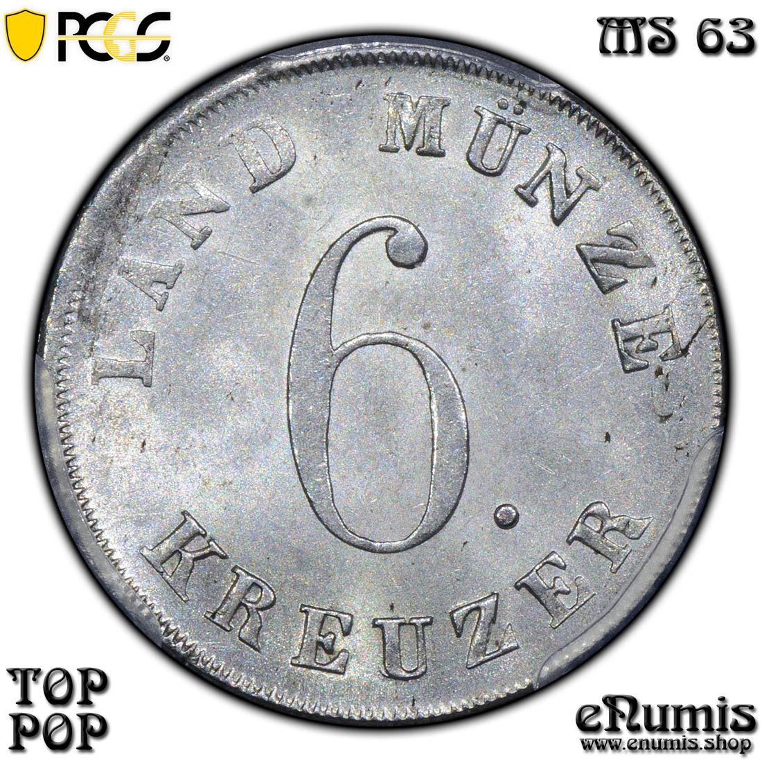 Germany, Saxe-Coburg-Gotha, Ernst I, 6 Kreuzer 1834, Top Pop, PCGS MS 63