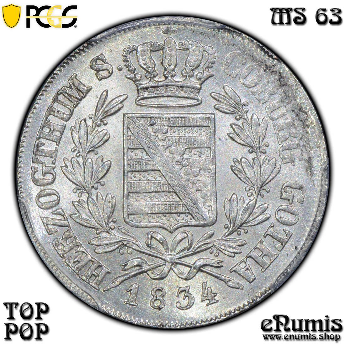 Germany, Saxe-Coburg-Gotha, Ernst I, 6 Kreuzer 1834, Top Pop, PCGS MS 63