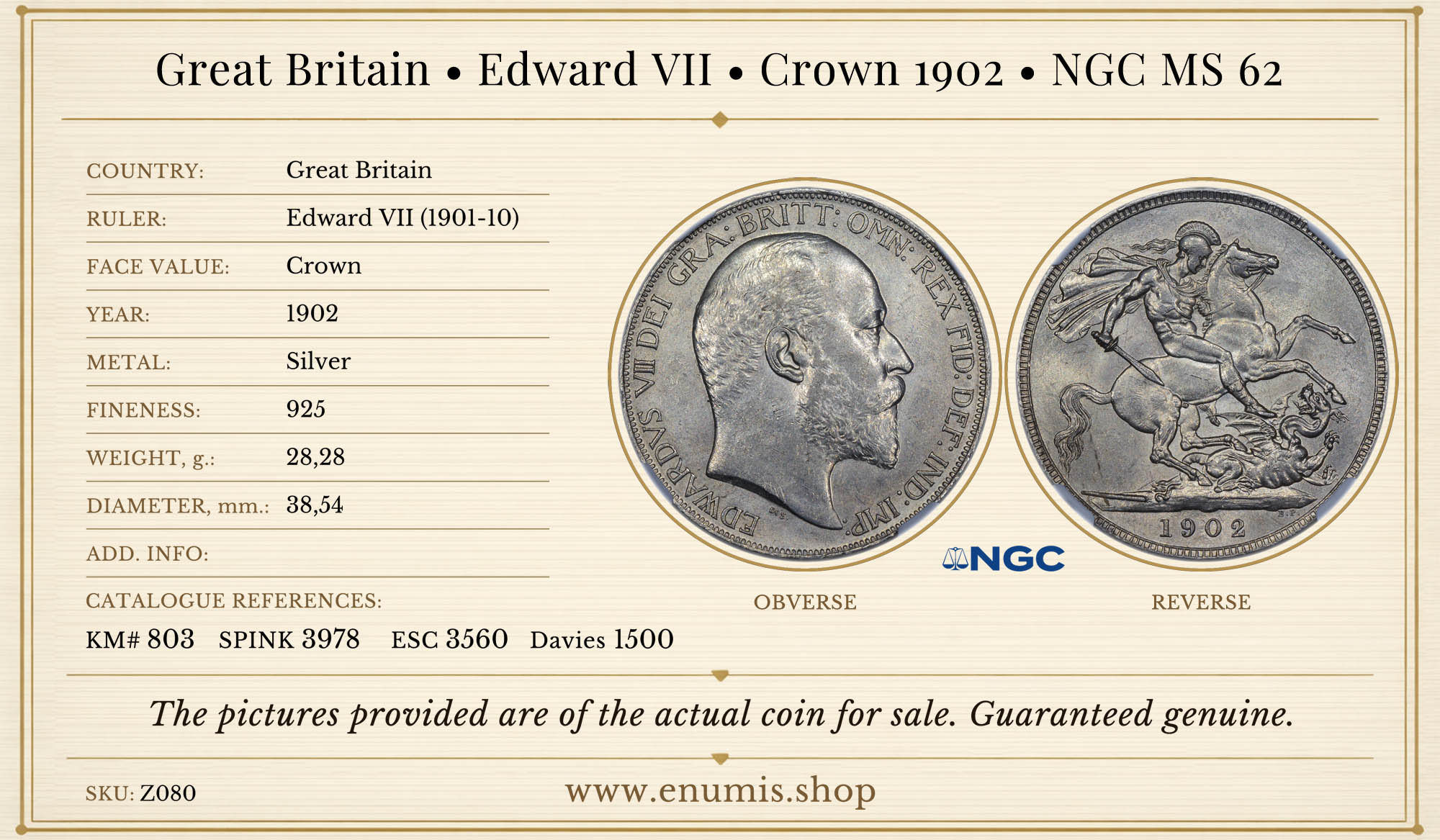 Great Britain, Edward VII, Crown 1902, NGC MS 62